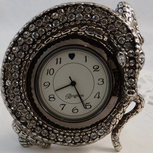 Brighton Silver Tone Rhinestone Alligator Clock Back Later Gator